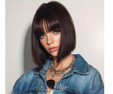 Natural Straight Brown Short Synthetic Fiber Bob Wig Classic And Casual Style Perfect for Daily Wearing Easy to Care for 12 Inches