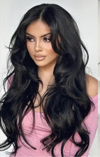 Black Wavy Long Layered Wig with Curtain Bangs