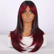 24-Inch Black-to-Red Balayage Wig - Cyberpunk Neon Color Design Extra-Length Straight Cut with Layered Texture
