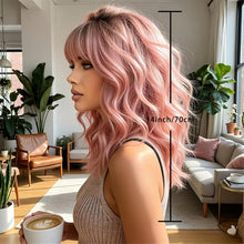 14-Inch Women'S Dusty Pink Layered Bob Wig Made of -Resistant Synthetic Fibers Perfect for Work School Daily Commutes Social Gatherings