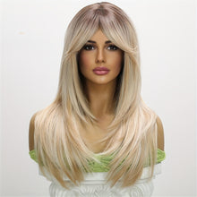 Blonde Highlighted Women's Wig with Bangs Elegant