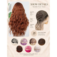 26 Inch Wavy Curly Synthetic Hair Wig Rust Copper  Brown Color Middle Part