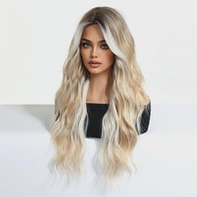 26- Inch Deep Brown Gradient Beige Golden Big Wave Wig