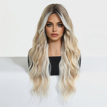 26- Inch Deep Brown Gradient Beige Golden Big Wave Wig