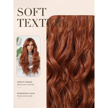 26 Inch Wavy Curly Synthetic Hair Wig Rust Copper  Brown Color Middle Part