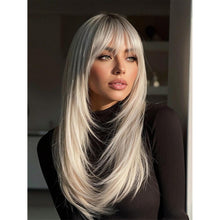 Ombre Light Gold To Dark Roots Long Straight Hair Layered Full Wig