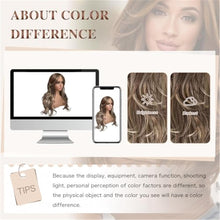 Highlight Honey Blonde Wig with Bangs Long Golden Brown Ombre Layered Wavy Wig with Curtain Bangs