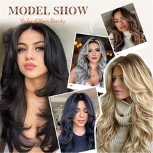 Black Wavy Long Layered Wig with Curtain Bangs