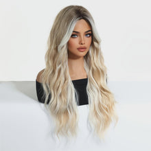 26- Inch Deep Brown Gradient Beige Golden Big Wave Wig