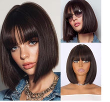 Natural Straight Brown Short Synthetic Fiber Bob Wig Classic And Casual Style Perfect for Daily Wearing Easy to Care for 12 Inches