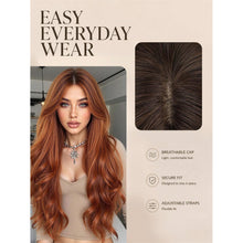 26 Inch Wavy Curly Synthetic Hair Wig Rust Copper  Brown Color Middle Part