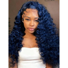 Dark Blue 13x6 HD Transparent Deep Wave Lace Front Wigs Human Hair Pre Plucked With Baby Hair 250 Density 24-26 inches!!