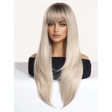 Ombre Light Gold To Dark Roots Long Straight Hair Layered Full Wig