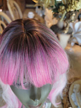 14 Inches Short Pink Gradient Dyeing Bob Hair Straight Bangs Comfortable And Breathable Women'S Wig High Temperature Fiber Suitable for