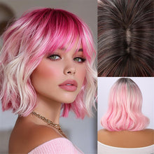 14 Inches Short Pink Gradient Dyeing Bob Hair Straight Bangs Comfortable And Breathable Women'S Wig High Temperature Fiber Suitable for