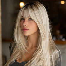 20-inch Gradient Golden Shoulder-length Bob Wig With Bangs Layered