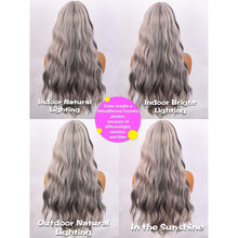 26-Inch Women's Wig Black And Gray Long Hair Water Wave Curls Straight Bangs
