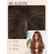 26 Inch Wavy Curly Synthetic Hair Wig Rust Copper  Brown Color Middle Part