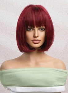 Dark Burgundy Red Full Wig with Bangs