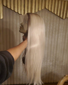 22” PLATINUM ash blonde ombre straight lace front wig *NEW*