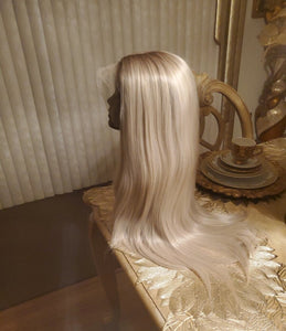 22” PLATINUM ash blonde ombre straight lace front wig *NEW*