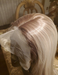 22” PLATINUM ash blonde ombre straight lace front wig *NEW*