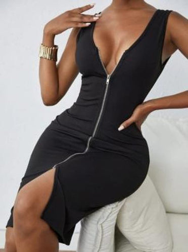 Black Sexy Zipper Dress