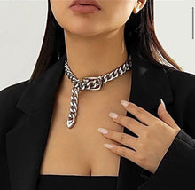 Silver Belt Buckle Choker, Chain Link, Exaggerated, Statement Necklace, Trendy