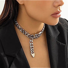 Silver Belt Buckle Choker, Chain Link, Exaggerated, Statement Necklace, Trendy