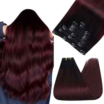 Ombre Dark Red Double Weft Clip in Human Hair Extensions Thick 16-20 Inch 120-150g 8pcs 18 clips on 8A Grade Soft Straight 100% Remy Hair