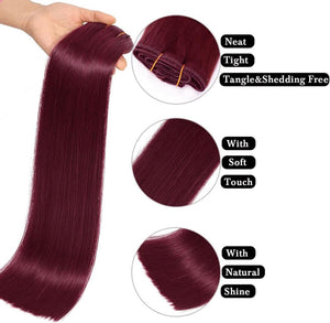 Dark Red Double Weft Clip in Human Hair Extensions Thick 18-20 Inch 150g 8pcs 18 clips on 8A Grade Soft Straight 100% Remy Hair Wine Red #99J