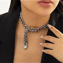 Silver Belt Buckle Choker, Chain Link, Exaggerated, Statement Necklace, Trendy