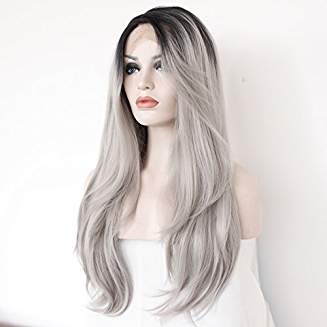 Ombre Gray Layered Straight Lacefront Wig Ruby - Goddess Beauty Royal Wigs