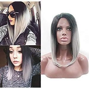 Ombre Gray Synthetic Bob Lacefront Wig Lotus - Goddess Beauty Royal Wigs