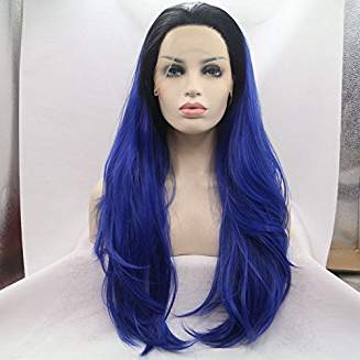 Dark Roots Black Blue Ombre Lace Front Zuri - Goddess Beauty Royal Wigs