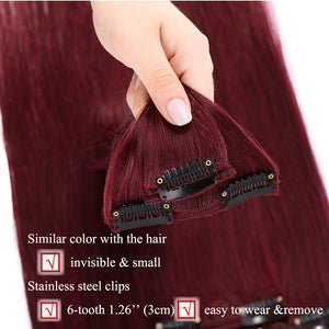 Dark Red Double Weft Clip in Human Hair Extensions Thick 20 Inch 120g-150g 8pcs  clips on 8A Grade Soft Straight 100% Remy Hair Wine Red #99J 16"-20’’