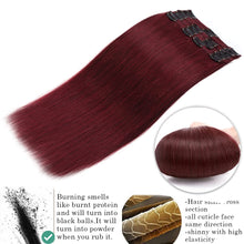 Burgundy Double Weft Clip in Human Hair Extensions Thick 20 Inch 150g 8pcs 18 clips on 8A Grade Soft Straight 100% Remy Hair Wine Red #99J 20’’
