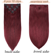 Burgundy Double Weft Clip in Human Hair Extensions Thick 20 Inch 150g 8pcs 18 clips on 8A Grade Soft Straight 100% Remy Hair Wine Red #99J 20’’