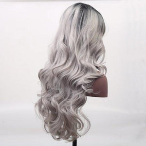 Black Gray Wavy Darkroot Ombre Lace Front Wig - Goddess Beauty Royal Wigs