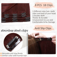Burgundy Double Weft Clip in Human Hair Extensions Thick 20 Inch 150g 8pcs 18 clips on 8A Grade Soft Straight 100% Remy Hair Wine Red #99J 20’’