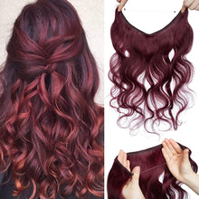 Burgundy Halos Hair Extensions Human Hair Wavy Secret Wire Hair Extensions 16" 60g Adjustable Fish Line Hair Extension with 2 Clips Remy Hair For Women #99J Wine Red