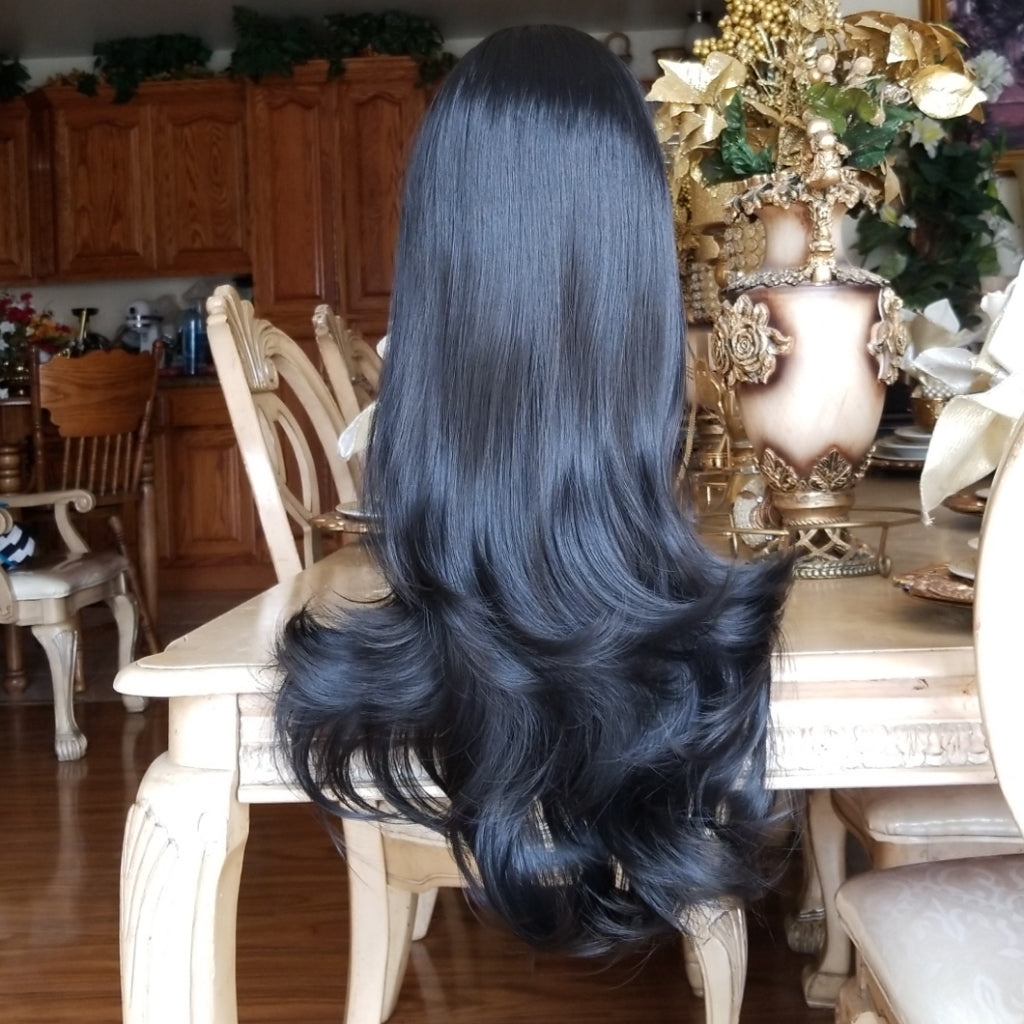 Layered Straight Black Bodywave Lace Front Wig 22-24 inches  display picture 2