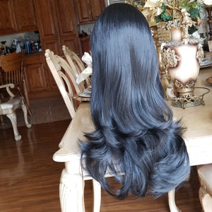 Layered Straight Black Bodywave Lace Front Wig 22-24 inches!! - Goddess Beauty Royal Wigs