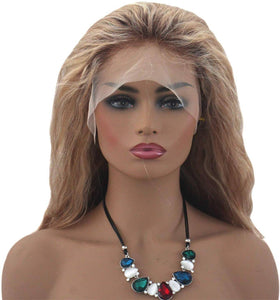 Balayage Ombre Human Hair Lace Front Wigs Medium Brown Roots to Golden Brown with Blonde Highlights Wavy Brazilian Remy Wig Glueless Lacewig - Goddess Beauty Royal Wigs