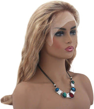 Balayage Ombre Human Hair Lace Front Wigs Medium Brown Roots to Golden Brown with Blonde Highlights Wavy Brazilian Remy Wig Glueless Lacewig - Goddess Beauty Royal Wigs