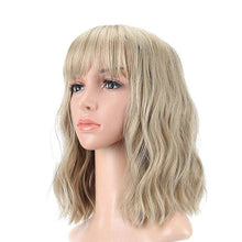 Ash Pale Blonde Shoulder Length Blonde Wigs for Women Bob Wig Bangs Straight Wigs Short Hair Costume,Wavy Blonde - Goddess Beauty Royal Wigs