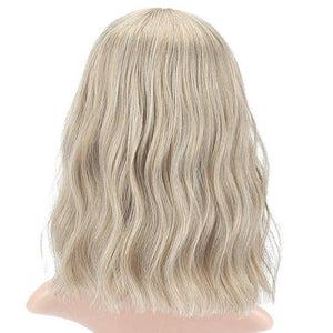 Ash Pale Blonde Shoulder Length Blonde Wigs for Women Bob Wig Bangs Straight Wigs Short Hair Costume,Wavy Blonde - Goddess Beauty Royal Wigs