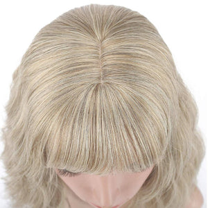 Ash Pale Blonde Shoulder Length Blonde Wigs for Women Bob Wig Bangs Straight Wigs Short Hair Costume,Wavy Blonde - Goddess Beauty Royal Wigs