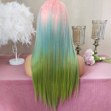 Colored Rainbow Heat Resistant Wig Unicorn Long Straight Human Hair Blend Hair Ombre Cosplay Wigs for Party,Multicolor - Goddess Beauty Royal Wigs