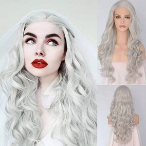 White Gray Wavy Lace Front Wig - Goddess Beauty Royal Wigs